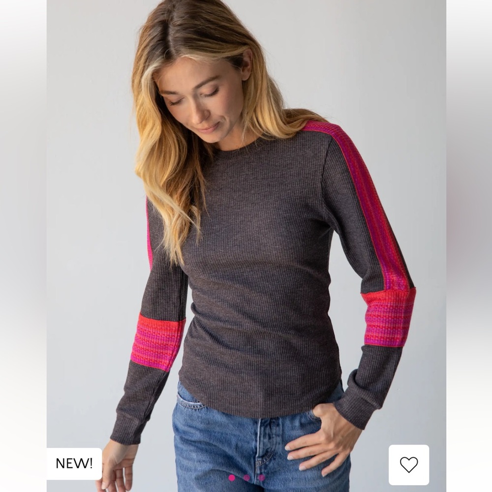 NATURAL LIFE London Trim Charcoal and Pink Long Sleeve Top